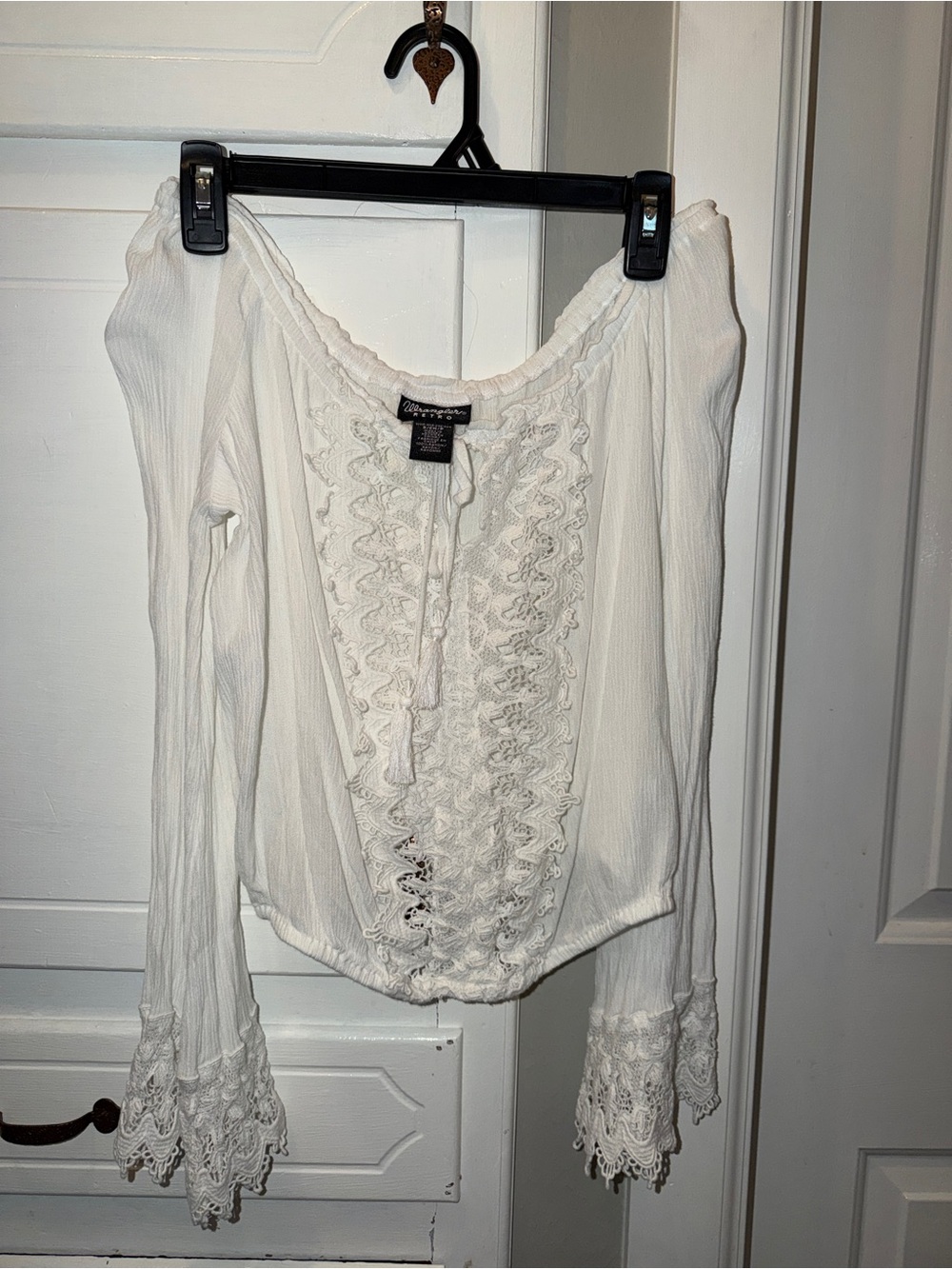 Wrangler White Lace-Trim Boho Blouse